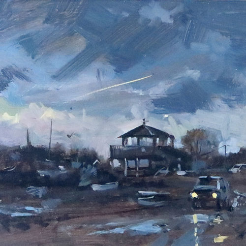 'Rainstorm, Morston Quay', 8x12, oil on board, painted in 2021.