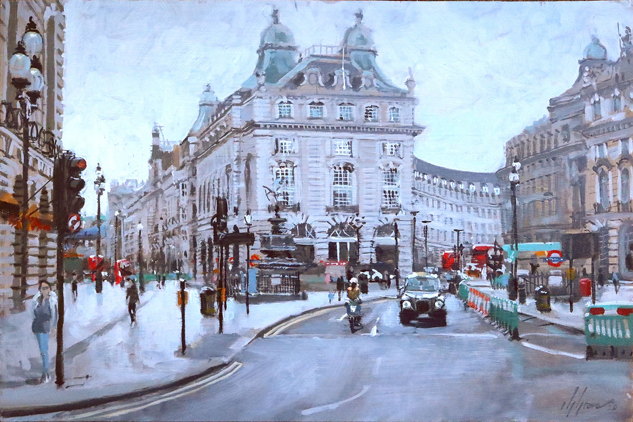 Piccadilly-in-Lockdown-2020 Plein Air Oil Painting by Nick Grove Artisy