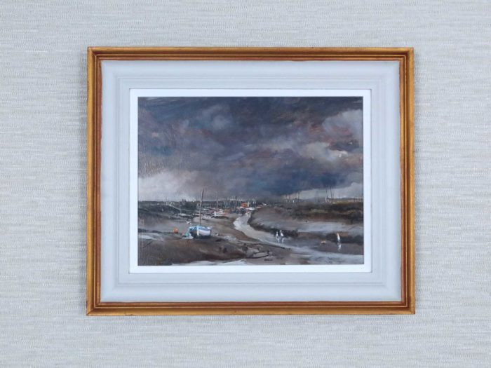 Rainclouds Morston Quay Plein Air Painting by British Artist Nick Grove