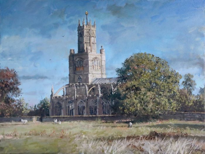 Fotheringhay Church painting by Nick Grove