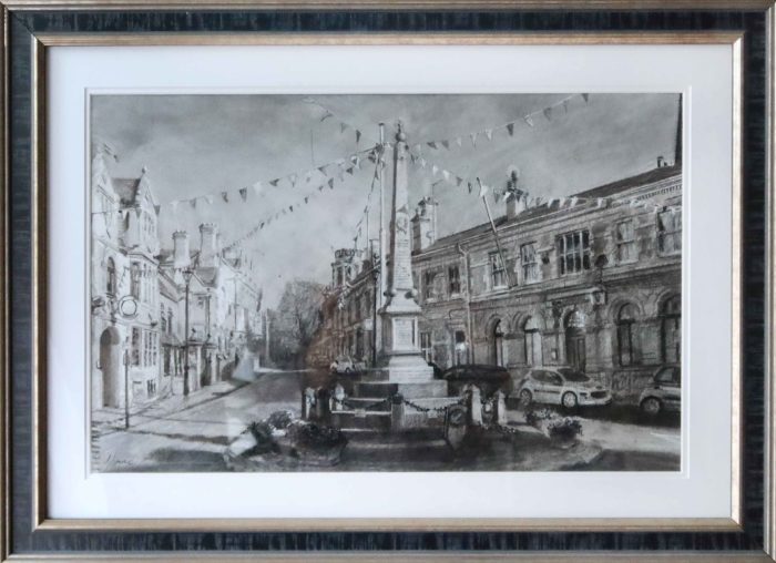 Oundle Town Charcoal Drawing by Nick Grove