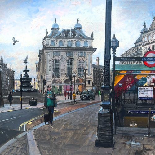 Early start, Piccadilly. Oil painting by Nick Grove