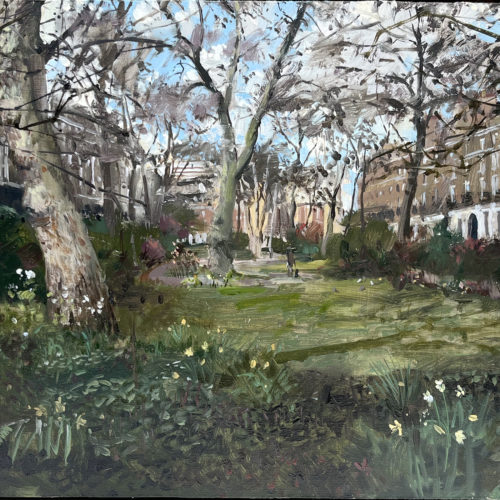 Spring comes early to Bryanstone Square. A commissioned painting by Nick Grove. Nick Grove is an oil painter based in Stamford UK