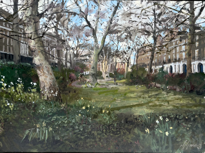 Spring comes early to Bryanstone Square. A commissioned painting by Nick Grove. Nick Grove is an oil painter based in Stamford UK