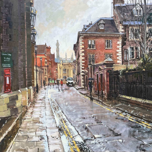 'Queens Lane, Cambridge', 18x24in, oil on board, painted in 2022 by plein air painter and artist Nick Grove ARSMA.