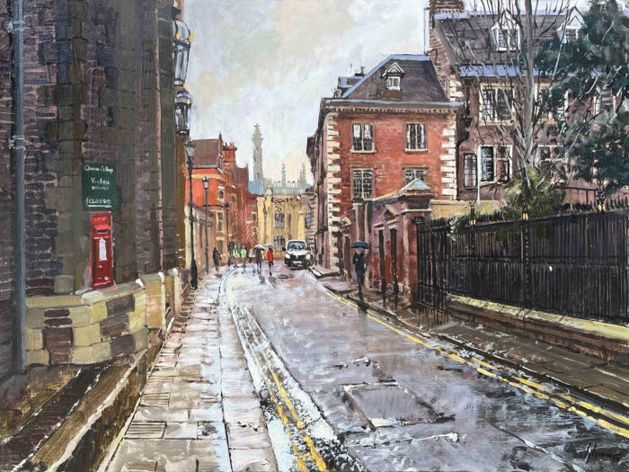 'Queens Lane, Cambridge', 18x24in, oil on board, painted in 2022 by plein air painter and artist Nick Grove ARSMA.