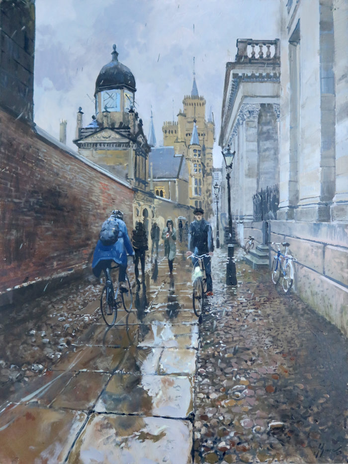 'Senate House Passage, Cambridge', 18x24in, oil on board, painted in 2022 by plein air painter and artist Nick Grove ARSMA.
