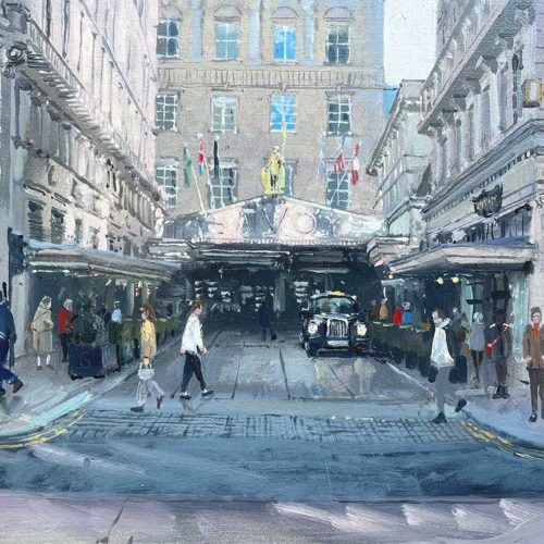 'The Savoy', 12x16in, oil on board, painted in 2022 by plein air painter and artist Nick Grove ARSMA. London Artist.