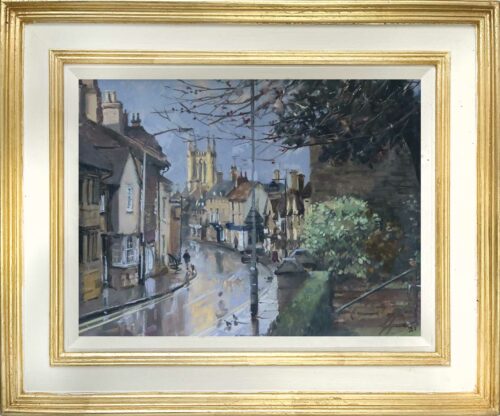 First Light St Paul's St, Stamford, 12x16in, oil on board, painted in 2021 by local artist and landscape painter.