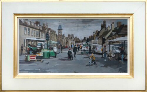 Market Day Stamford Painting by Nick Grove Artists. Stamford scenes and landscapes by local artist Nick Grove.