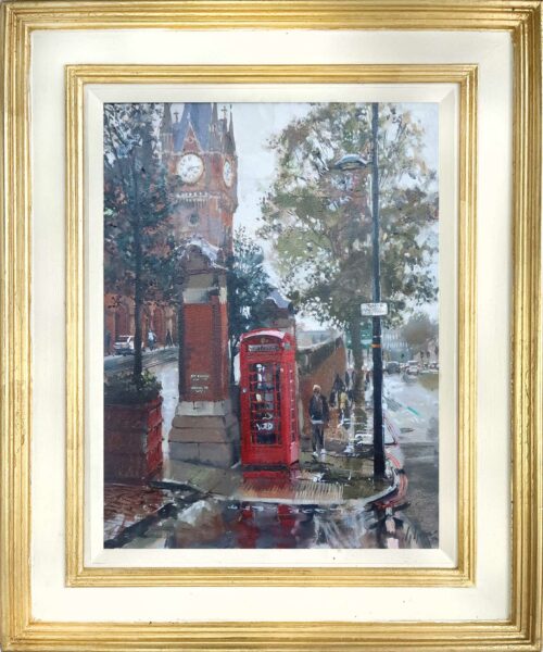 Outside St Pancras Station painting by Nick Grove Artist.
