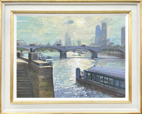 Paining of Waterloo Bridge and beyond by Nick Grove Artist