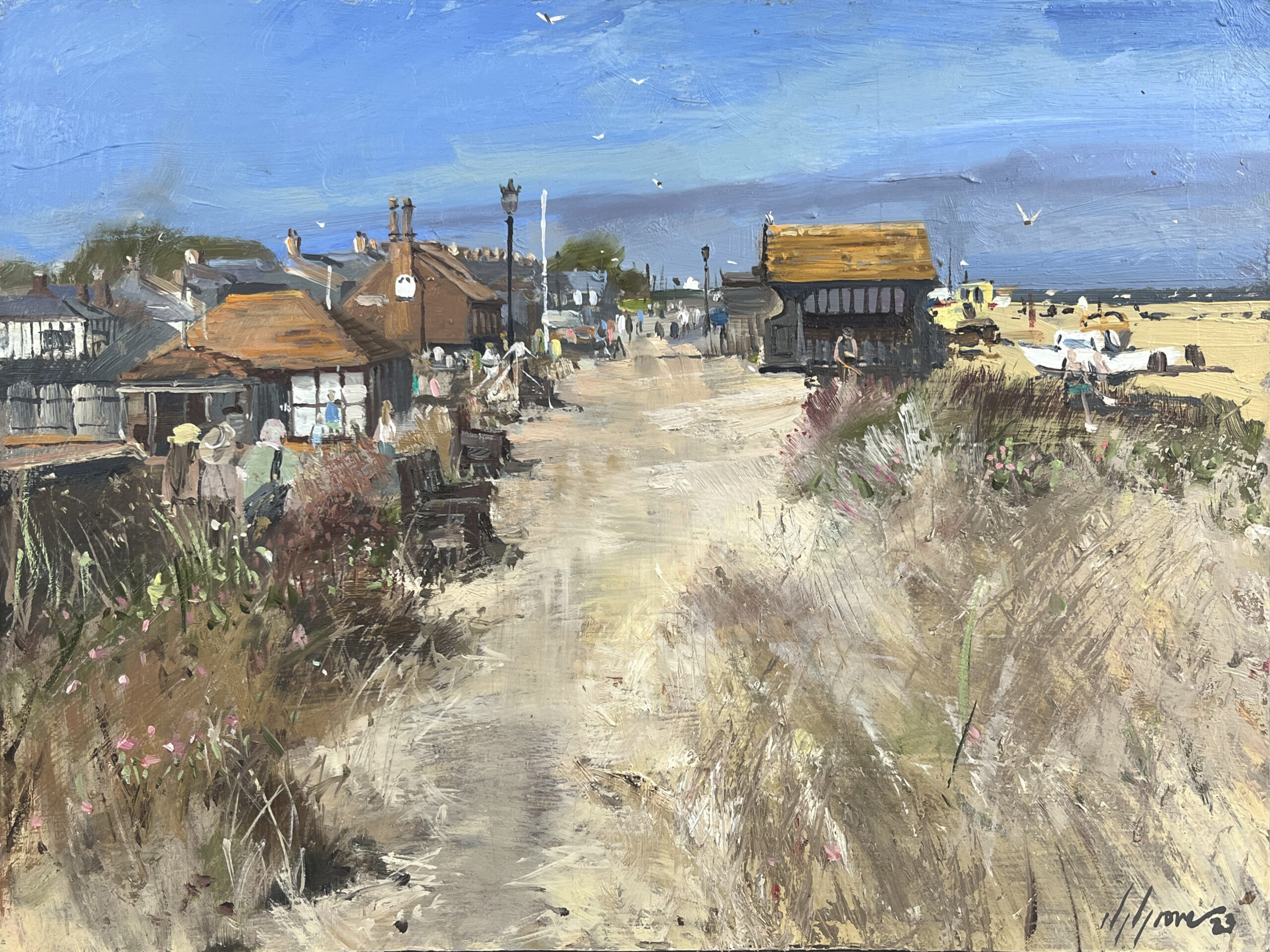 Along the Crag Path Aldeburgh Aldeburgh Museum from Crabbe Street plein air painting by nick Grove
