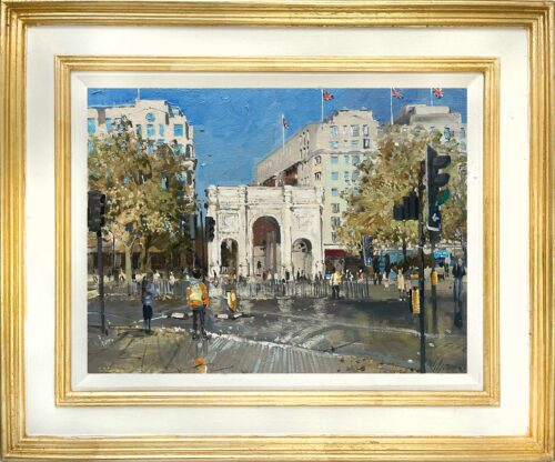12x16in Oil on board Framed Payment for artworks can be made securely by credit or debit card. More payment options available. 'Autumns Light at Marble Arch', 12x16in, oil on board. Painted en plein air during filming of my biopic- 'An artists journey-Temet Nosce'