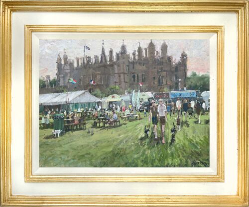 Bright Start at the Burghley Horse Trials by Nick Grove. A plein air painting in oil paint on board measuring 12x16in and valued at £1500.