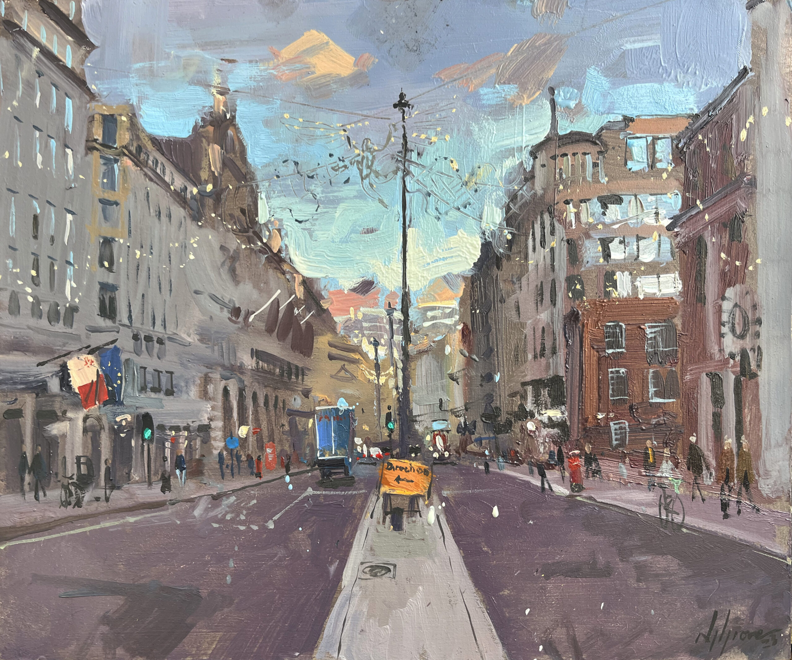 Diurection diversion at Piccadilly painting by Artist Nick Grove