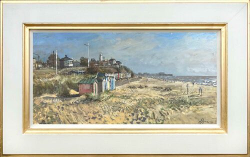 Windy Morning, Southwold Beach. Plein-air oil painting by Nick Grove RSMA