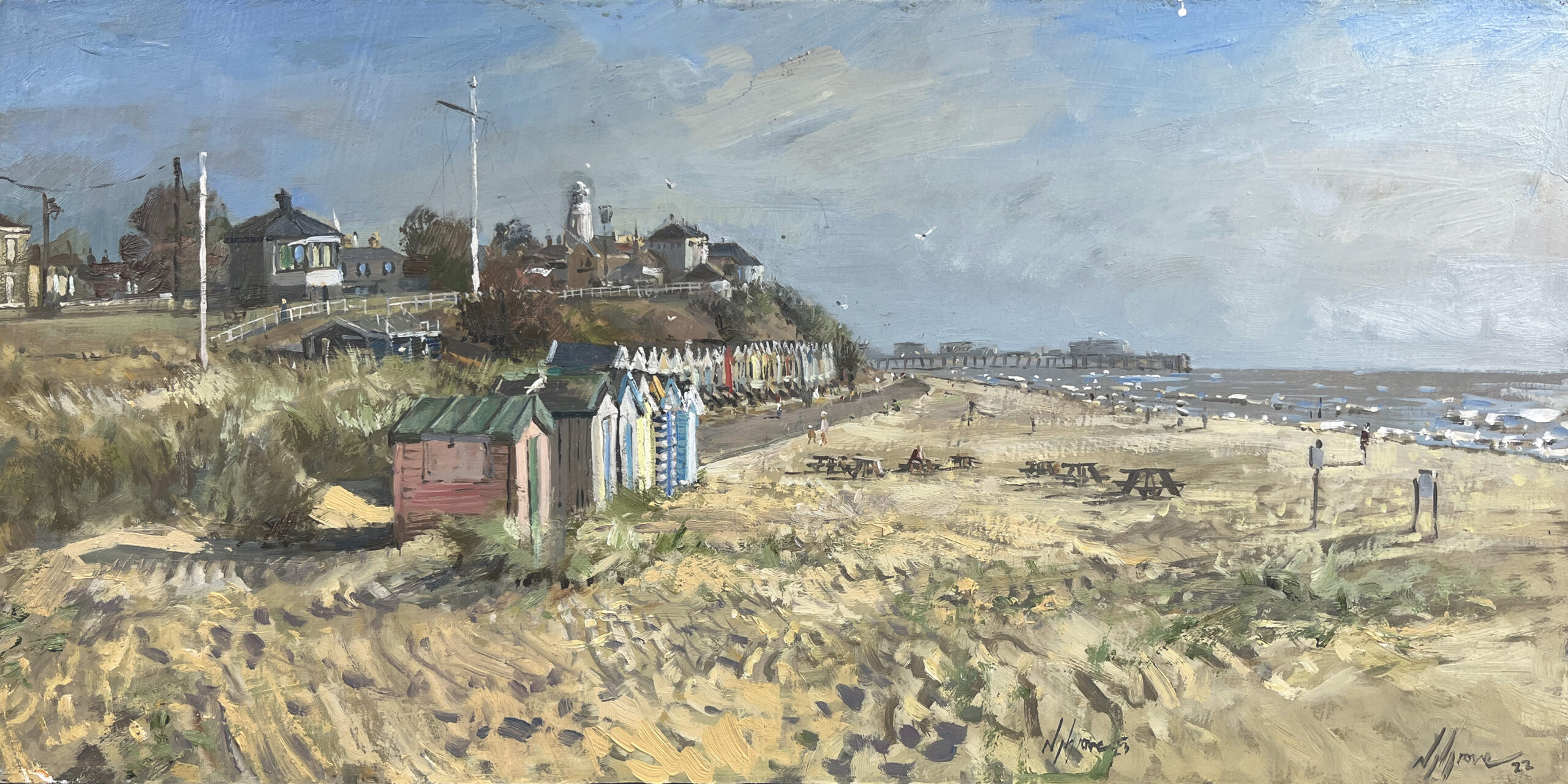 Windy morning, Southwold Beach oil painting by Nick Grove