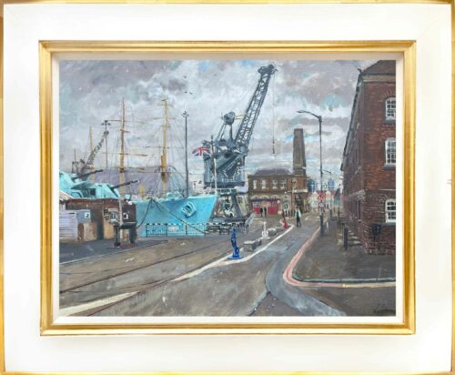 The Dockyard at Chatham. Plein-air oil painting by Nick Grove RSMA