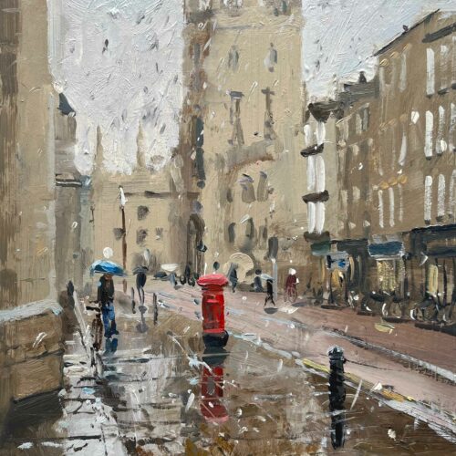 Raining hard on Trumpington St, Cambridge