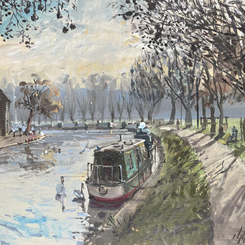 The River Cam, Midsummer Common, 10x12in, oil on board. Painted alla Prima by British Emerging Artist Nick Grove.