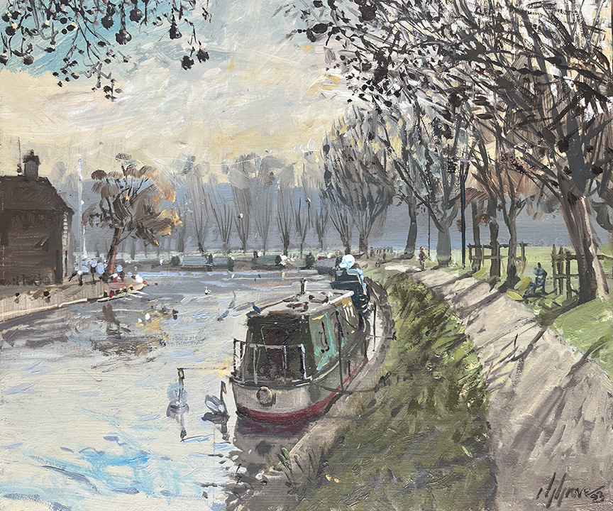 The River Cam, Midsummer Common, 10x12in, oil on board. Painted alla Prima by British Emerging Artist Nick Grove.