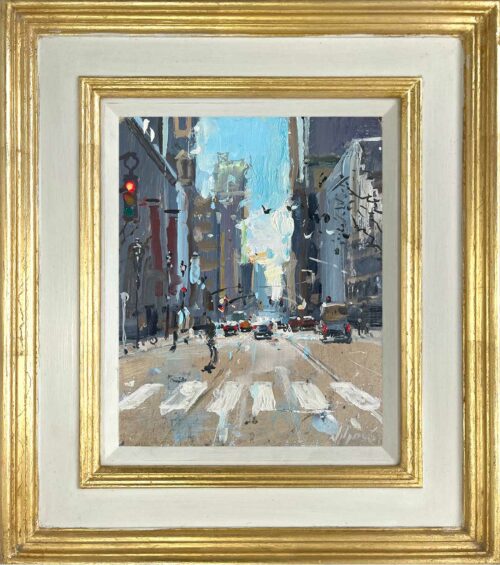 '5th Avenue' 10 x 8 in, oil on board, £900. Oil paintings by UK Painter Nick Grove. Paintings of New York City by British Artist Nick Grove.