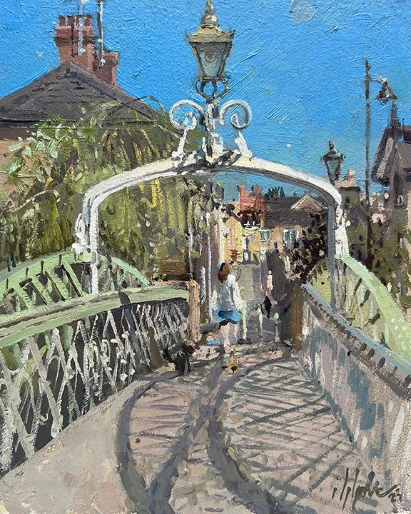 'Albert Foot Bridge, Stamford' 8x10in, oil on board. Painted on location in Stamford by Stamford based artist Nick Grove.