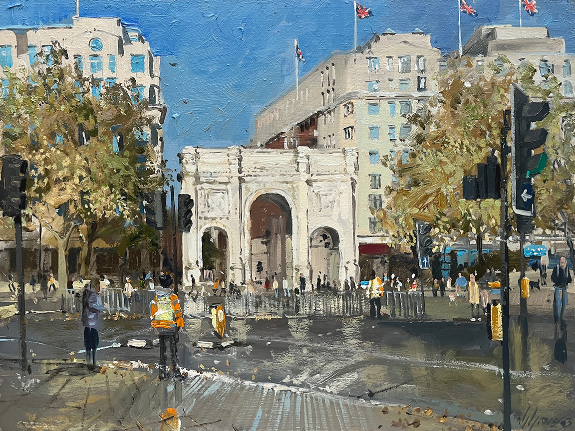 'Autumns Light at Marble Arch', 12x16in, oil on board. Painted en plein air during filming of my biopic- 'An artists journey-Temet Nosce'