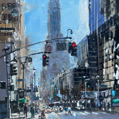 Empire State from West 34th Street. An original oil painting by award winning British artist and plein air painter Nick Grove