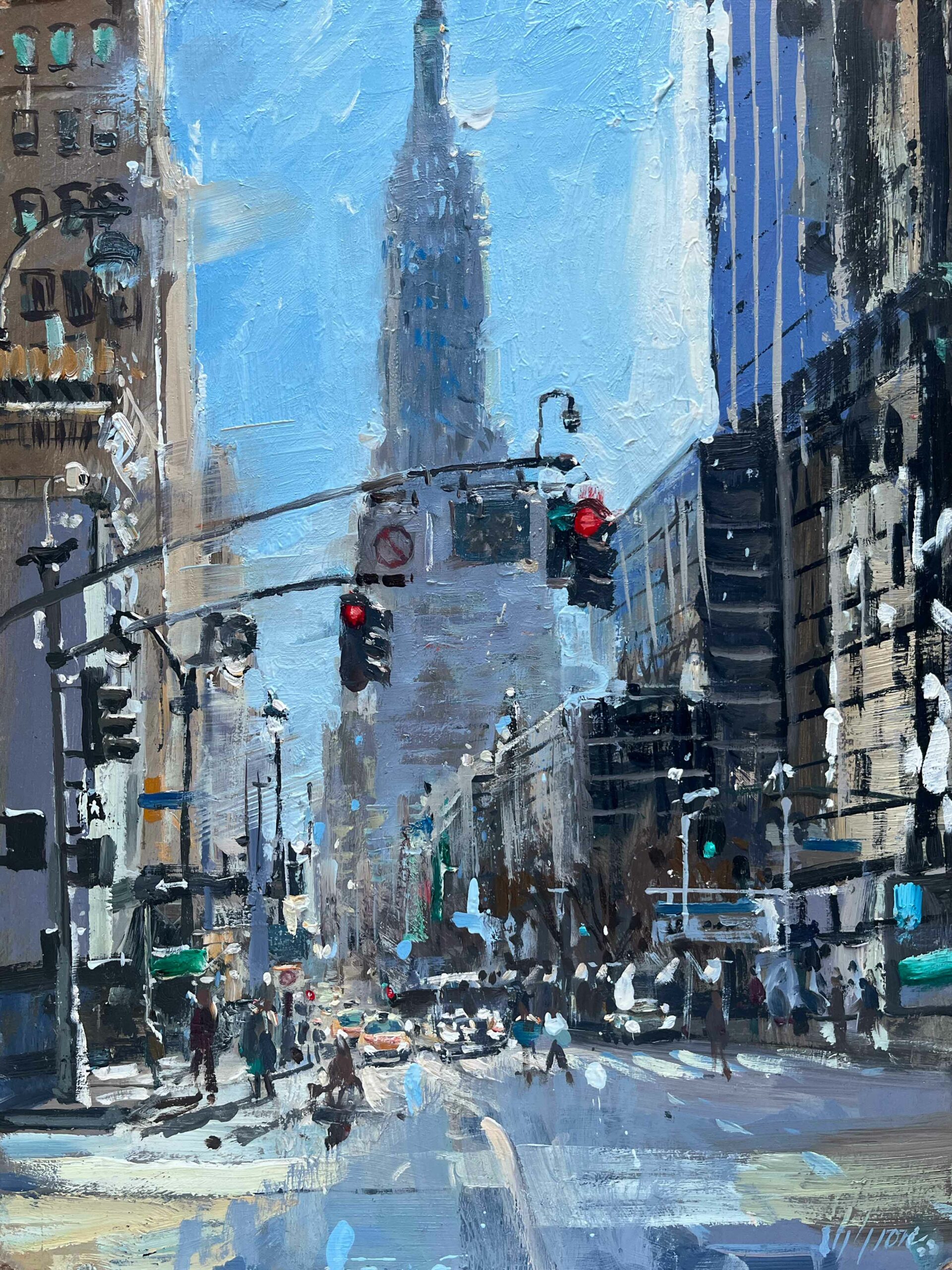 Empire State from West 34th Street. An original oil painting by award winning British artist and plein air painter Nick Grove