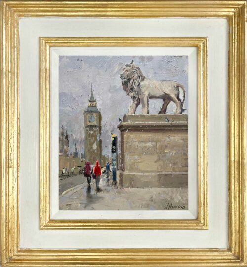 'The South Bank Lion', a plein air painting from London. Created on location by award winning artist Nick Grove RSMA.