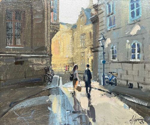 Clare College Chapel from Trinity Lane, painting by Nick Grove RSMA