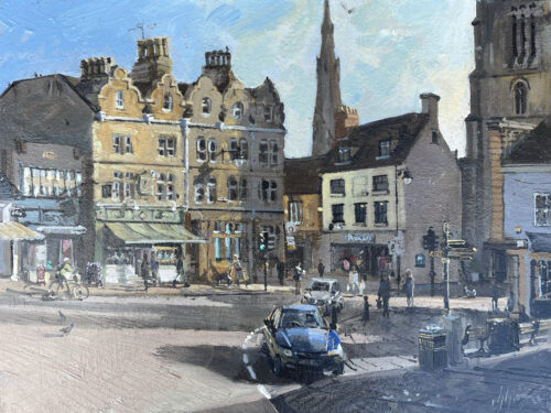 'Evening Light in Red Lion Square, Stamford', 12x16in, oil on board, £1500, by Nick Grove artist.